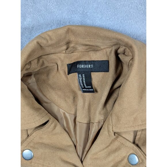 Forever 21 Faux Suede Motto Jacket Womens Size Medium Beige Notched Lapels - Picture 2 of 10